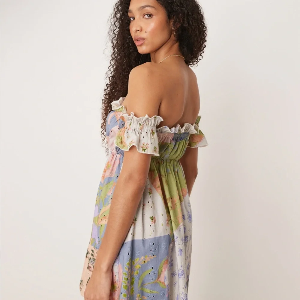 ASOS Floral Off-Shoulder Dress SIZE LARGE - Picture 2 of 7